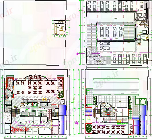 دانلود نقشه هایپر مارکت  - مرکز خرید - فروشگاه چهار طبقه طرحی جزئیات طرحی از مرکز خرید (کد79706)