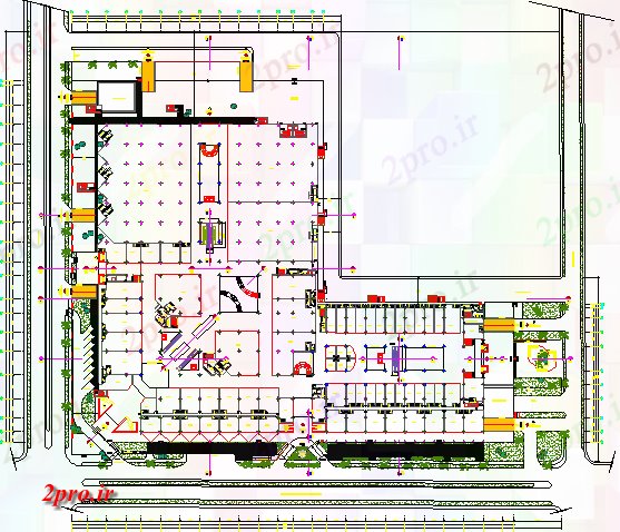 دانلود نقشه هایپر مارکت - مرکز خرید - فروشگاه جزئیات طرحی زمین طرحی طبقه از خرید مینی مرکز 222 در 265 متر (کد79717)
