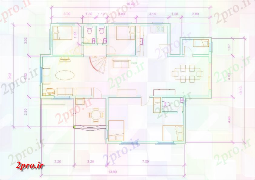دانلود نقشه خانه مسکونی ، ویلاطرحی طبقه و بخشی 10 در 15 متر (کد79730)