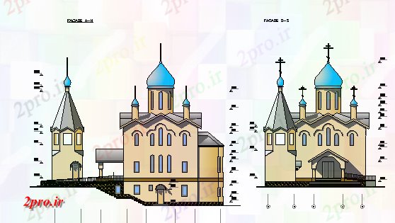 دانلود نقشه کلیسا - معبد - مکان مذهبی طراحی به طرف کلیسا (کد79736)