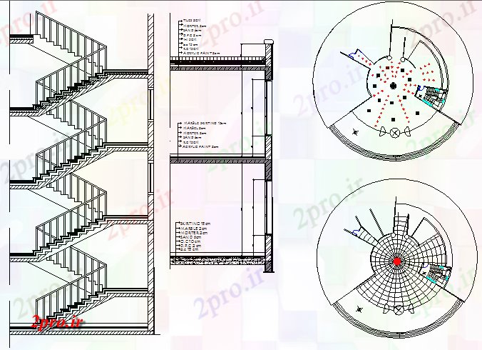 دانلود نقشه جزئیات معماری جزئیات مقطعی و سازنده راه پله از ساختمان اداری (کد79748)