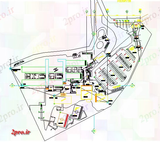 دانلود نقشه بانک ها طرحی سایت با محوطه سازی بانک در دانشگاه ، آموزشکده 190 در 212 متر (کد79777)