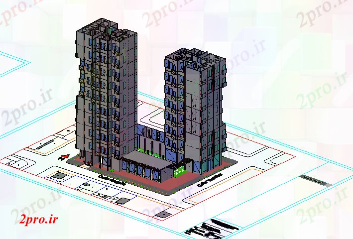 دانلود نقشه ساختمان مرتفع طراحی نمای بالای مسکن بلند و ساختمان تجاری 35 در 40 متر (کد79812)