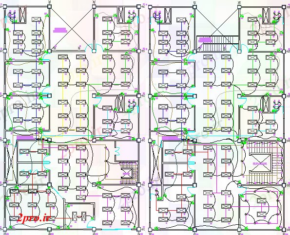 دانلود نقشه معماری جزئیات نصب و راه اندازی برق از دو طبقه از  های اداری  (کد79843)