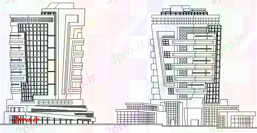 دانلود نقشه ساختمان اداری - تجاری - صنعتی مقابل ساختمان تجاری و نما تماس جزئیات 30 در 33 متر (کد79855)