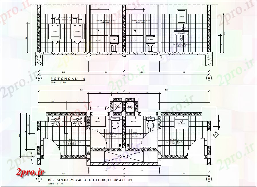 دانلود نقشه بلوک حمام و توالتتوالت با طرحی ادراری و بخش  برای  ساختمان دولتی ، سازمانی با نمای معماری (کد79860)