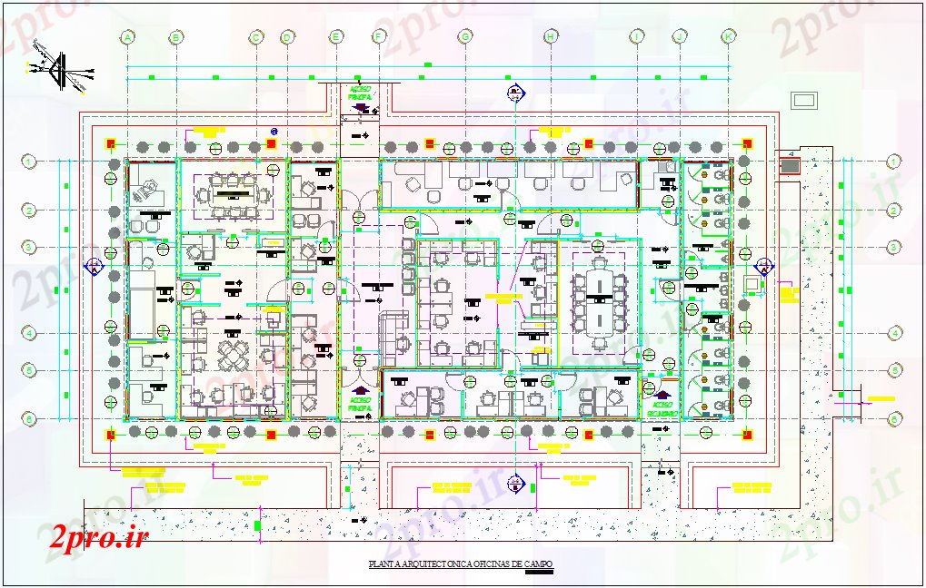 دانلود نقشه ساختمان اداری - تجاری - صنعتی درست از طرحی طبقه دفتر با نمای معماری 12 در 28 متر (کد79874)