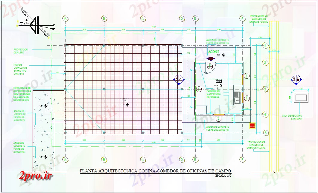 دانلود نقشه آشپزخانه ناهارخوری طرحی منطقه با نمای معماری برای منطقه دفتر آشپزخانه و (کد79880)