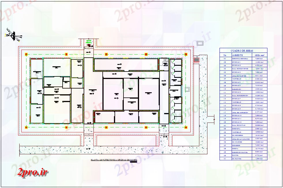 دانلود نقشه ساختمان اداری - تجاری - صنعتی طرحی طبقه دفتر با جزئیات منطقه و جدول مشخصات با نمای معماری 12 در 28 متر (کد79892)