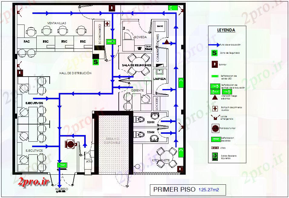 دانلود نقشه ساختمان اداری - تجاری - صنعتی نماد لازم از طرحی دفتر طبقه اول با منظره های معماری 12 در 12 متر (کد79909)