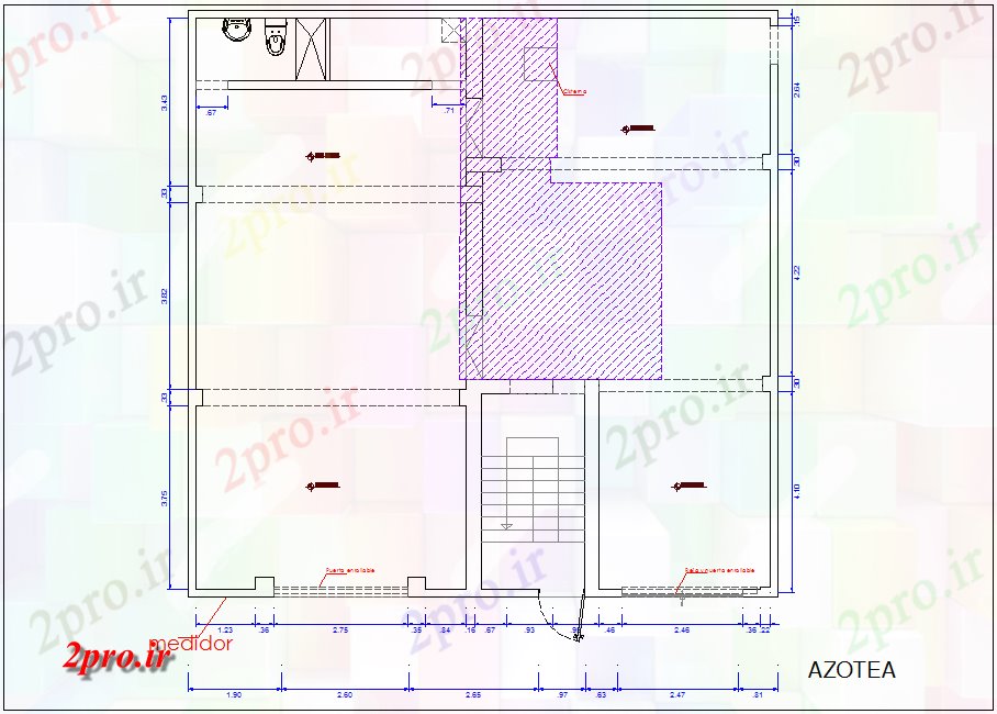 دانلود نقشه ساختمان اداری - تجاری - صنعتی طرحی سقف از دفتر با نمای معماری 12 در 12 متر (کد79918)