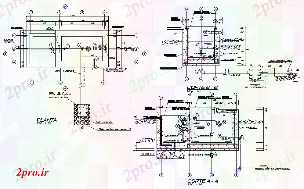 دانلود نقشه جزئیات ساخت و ساز طرحی محفظه فشار شکستن و بخش  (کد79919)