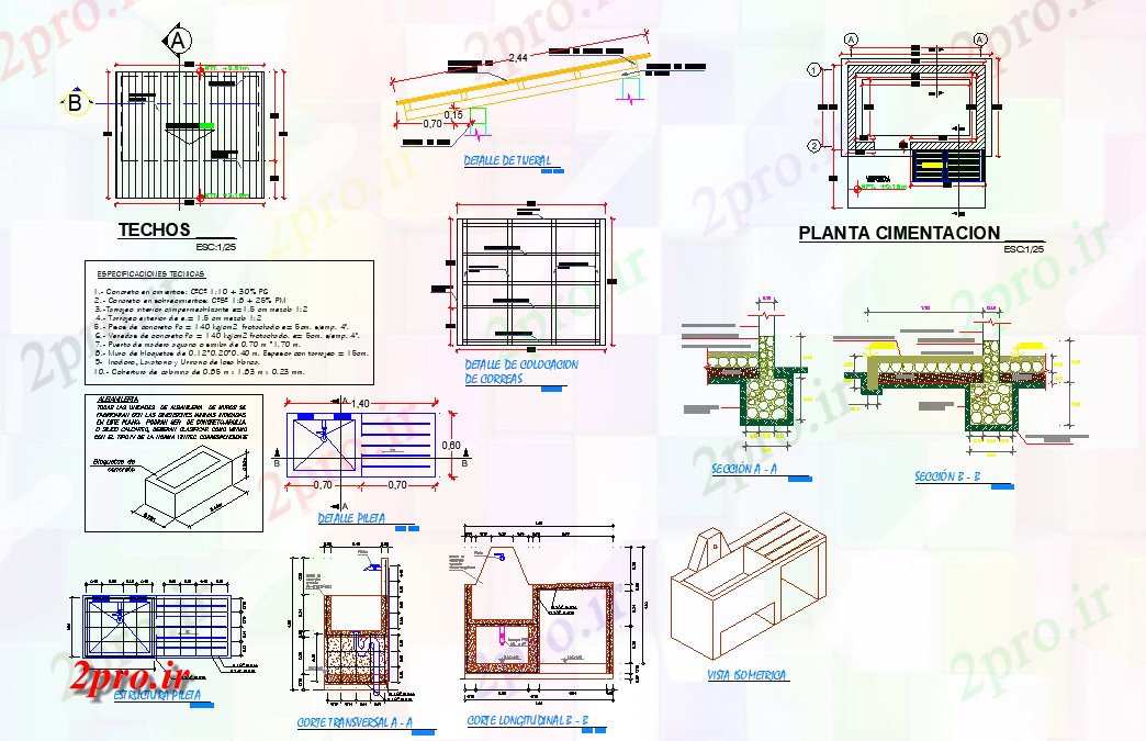 دانلود نقشه سقف و پایه و اساس طرحی  جزئیات  (کد79955)