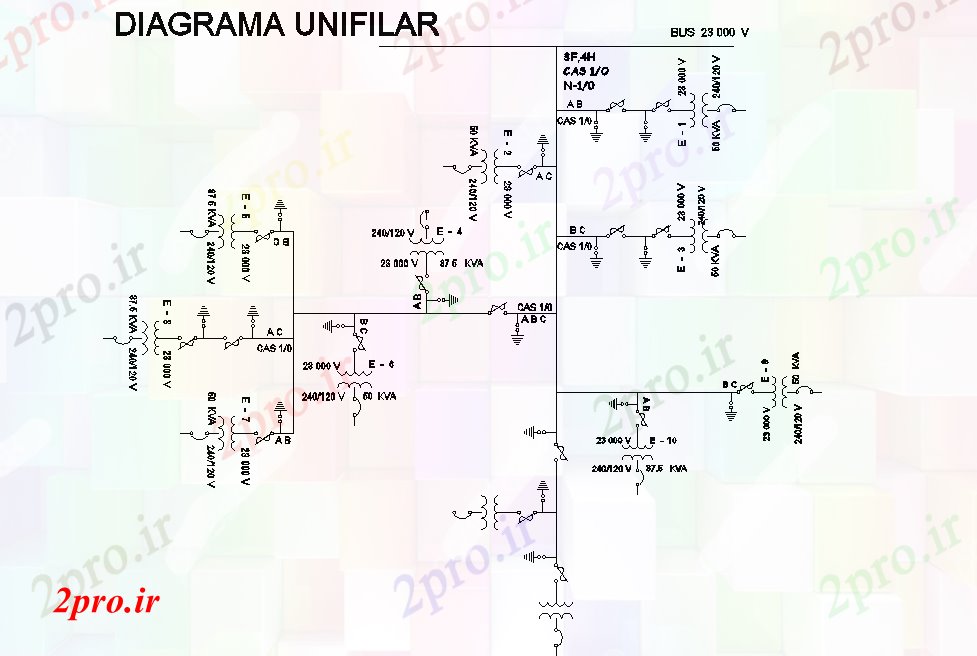 دانلود نقشه جزئیات ساخت و ساز نمودار جریان پایین رسانه شبکه با ولتاژ  (کد79976)