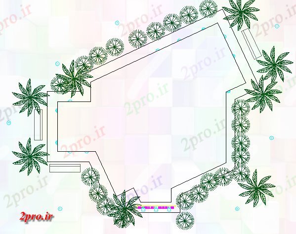 دانلود نقشه باغ محوطه سازی جزئیات از دفتر شرکت 10 در 15 متر (کد79998)
