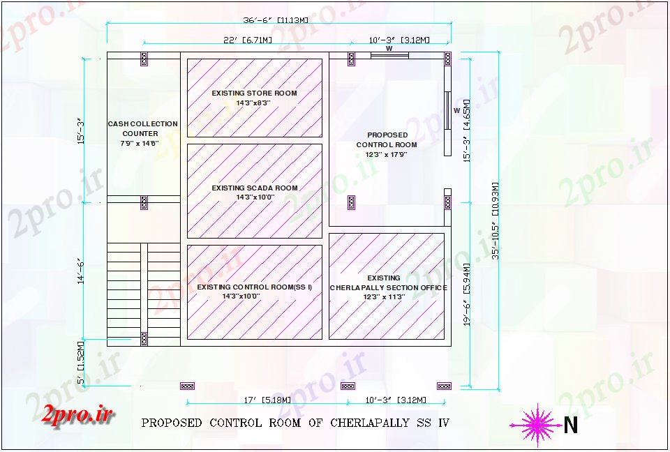 دانلود نقشه ساختمان اداری - تجاری - صنعتی پیشنهادی طرحی اتاق کنترل SS IV برای های اداری 20 در 23 متر (کد80001)