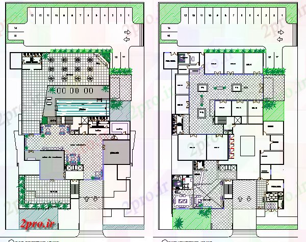 دانلود نقشه ساختمان اداری - تجاری - صنعتی جزئیات محوطه سازی با طراحی ساختار ساختمان اداری (کد80009)