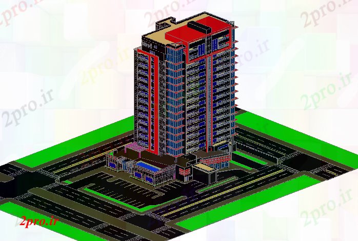 دانلود نقشه ساختمان اداری - تجاری - صنعتی طراحی تریدی از چند طبقه ساختمان اداری (کد80022)