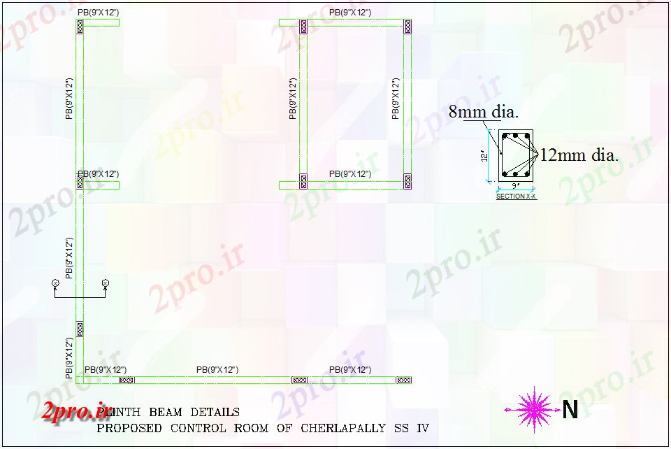 دانلود نقشه جزئیات پرتو ته ستون ها برای اتاق کنترل پیشنهاد برای های اداری 55 در 92 متر (کد80024)