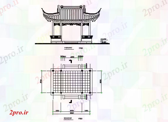 دانلود نقشه معماری معروف چینی جزئیات  غرفه بان (کد80039)
