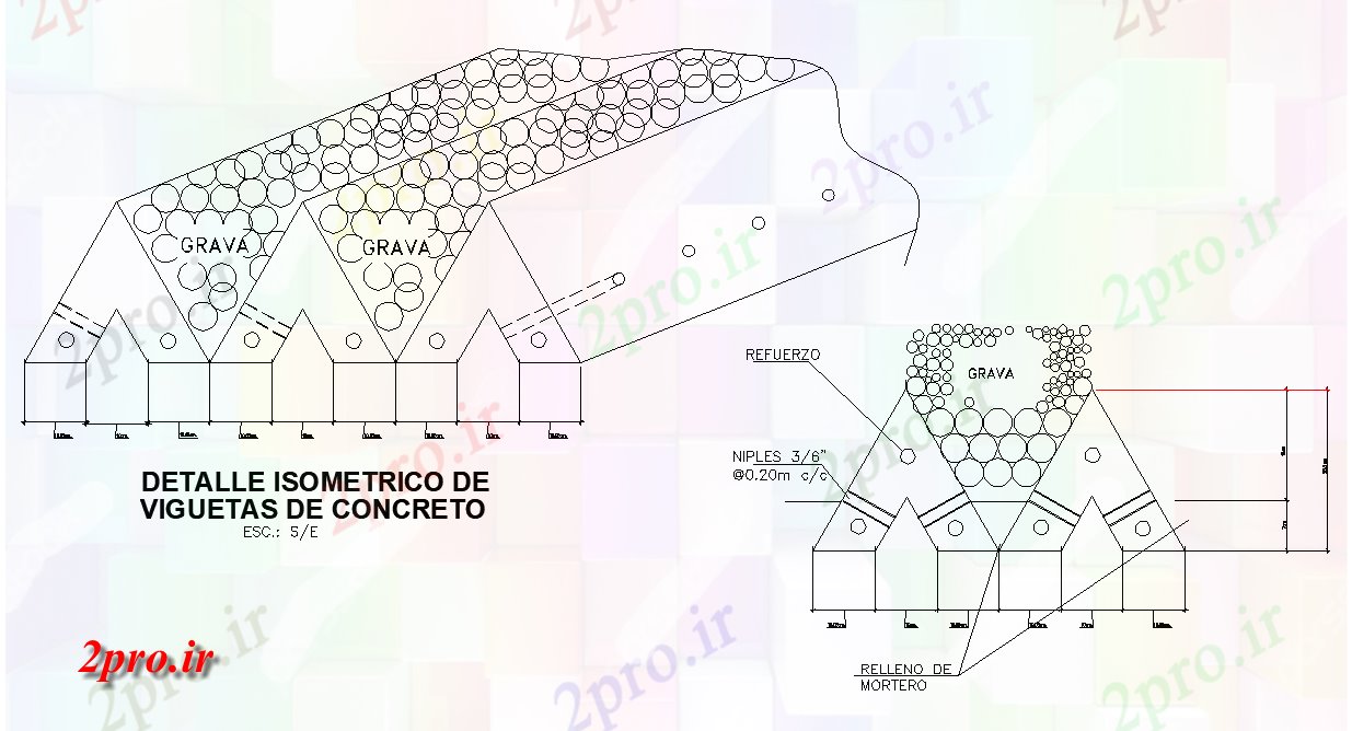دانلود نقشه جزئیات ساخت و ساز بتن ایزومتریک تیرچه جزئیات (کد80067)