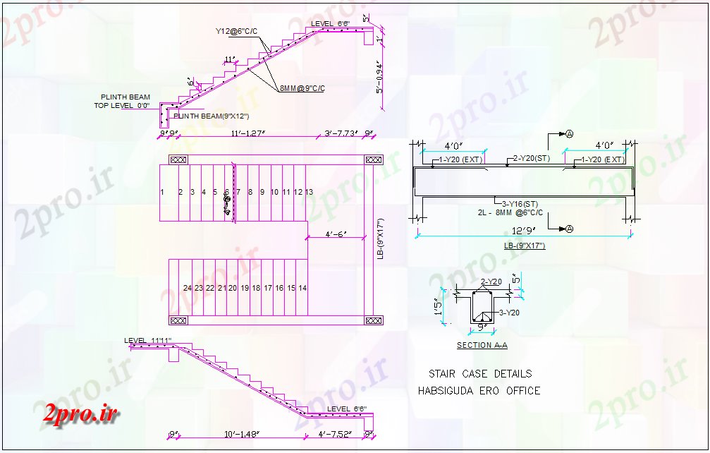 دانلود نقشه جزئیات ساخت و ساز پله نما مورد، طرحی و بخش با  ساخت و ساز برای ساختمان اداری (کد80074)
