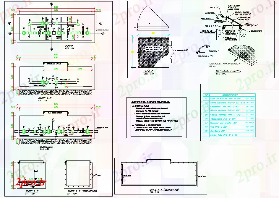 دانلود نقشه جزئیات ساخت و ساز جعبه فرسایش کلر  طراحی (کد80096)