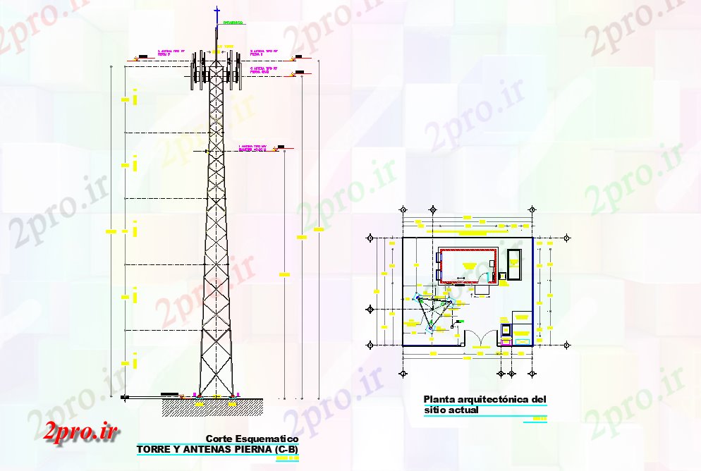 دانلود نقشه جزئیات ساخت و ساز ارتباطات تلفنی برج  (کد80121)