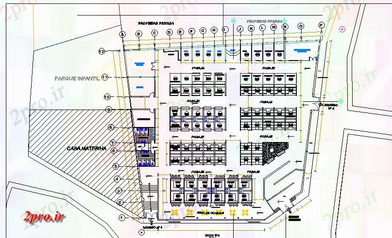 دانلود نقشه هایپر مارکت - مرکز خرید - فروشگاه طراحی مرکز خرید کوتاه با امکانات بهداشتی 36 در 42 متر (کد80143)