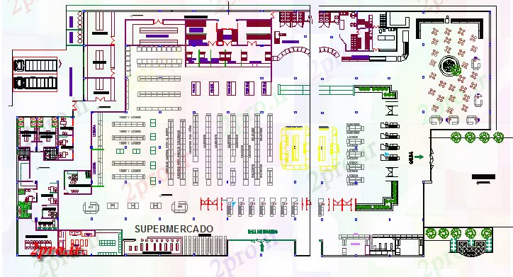 دانلود نقشه هایپر مارکت  - مرکز خرید - فروشگاه طرحی چند دان خرید ساختار بازار جزئیات (کد80156)
