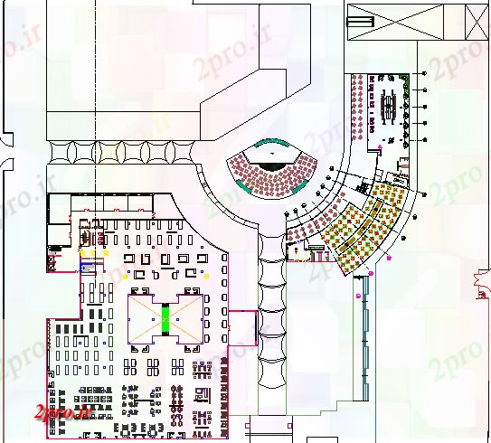 دانلود نقشه هایپر مارکت - مرکز خرید - فروشگاه چهارم جزئیات طراحی طبقه مرکز خرید 171 در 240 متر (کد80159)