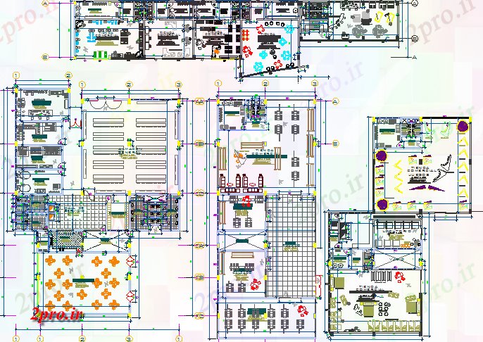 دانلود نقشه هایپر مارکت  - مرکز خرید - فروشگاه جزئیات طراحی معماری چند طبقه مرکز خرید (کد80165)
