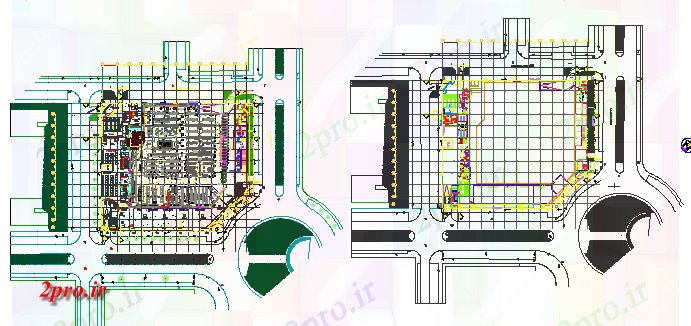 دانلود نقشه هایپر مارکت - مرکز خرید - فروشگاه طرحی فوق العاده بازار زمین طرحی طبقه جزئیات 88 در 101 متر (کد80172)
