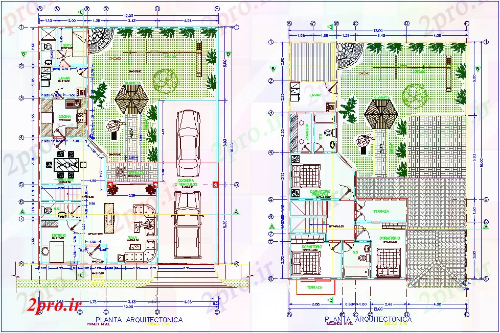 دانلود نقشه مسکونی ، ویلایی ، آپارتمان اولین و پلان طبقه دوم با های معماری برای دو طبقه مسکن 12 در 15 متر (کد80173)