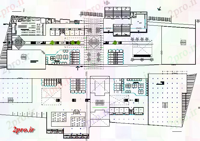 دانلود نقشه هایپر مارکت - مرکز خرید - فروشگاه زمین و برنامه ریزی طرحی طبقه اول جزئیات مرکز خرید 80 در 332 متر (کد80182)
