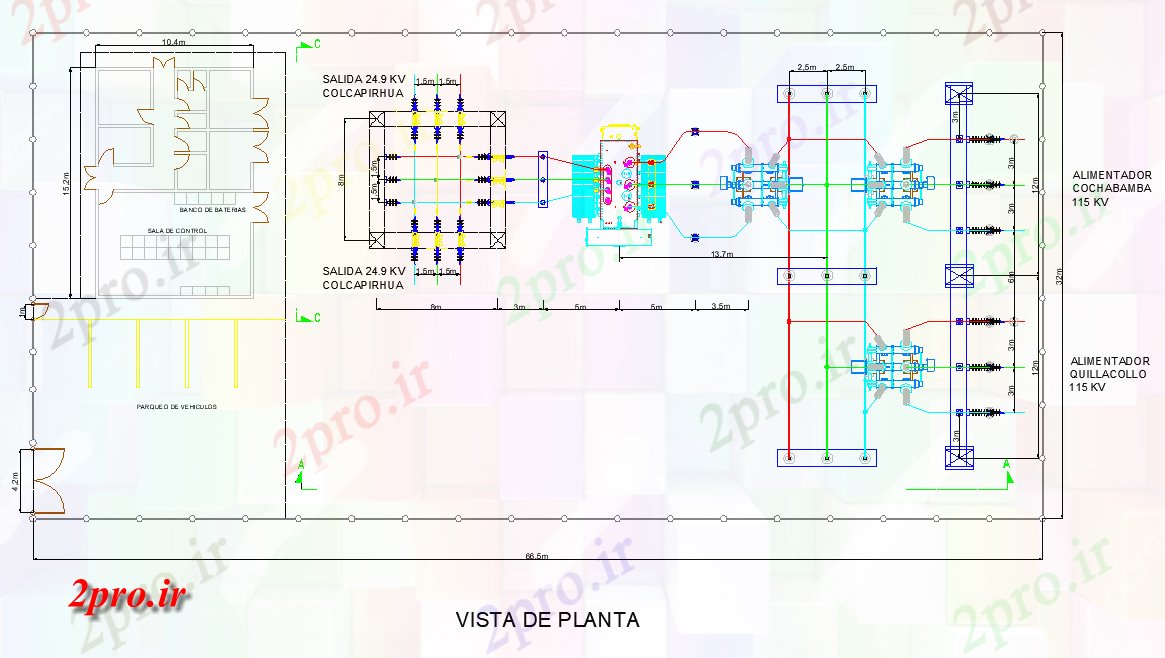 دانلود نقشه معماری طرحی چیدمان پست برق  چیدمان (کد80200)