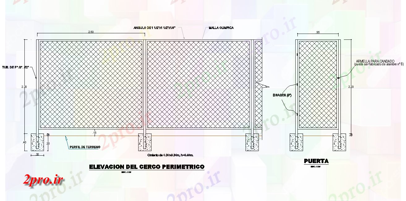 دانلود نقشه جزئیات ساخت و ساز بلند کردن حصار  permethric (کد80204)