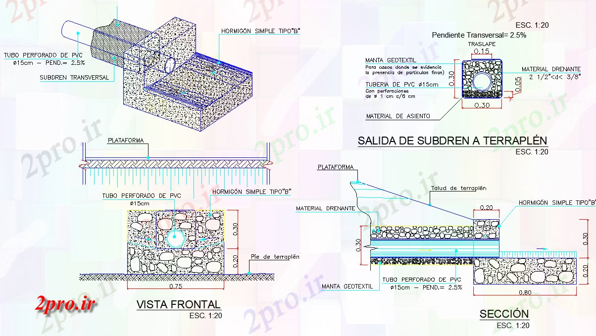 دانلود نقشه جزئیات ساخت و ساز خروجی از زیر تخلیه به ترا طرحی  (کد80207)