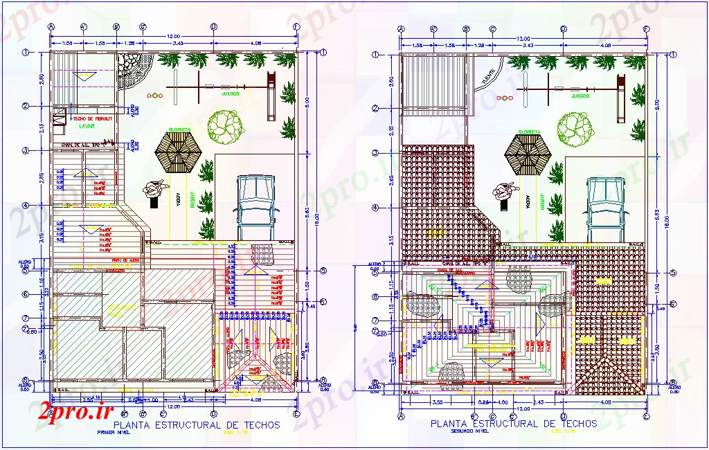 دانلود نقشه جزئیات ساختار طرحی سقف از نظر ساختار دو سطح طبقه مسکن  (کد80208)
