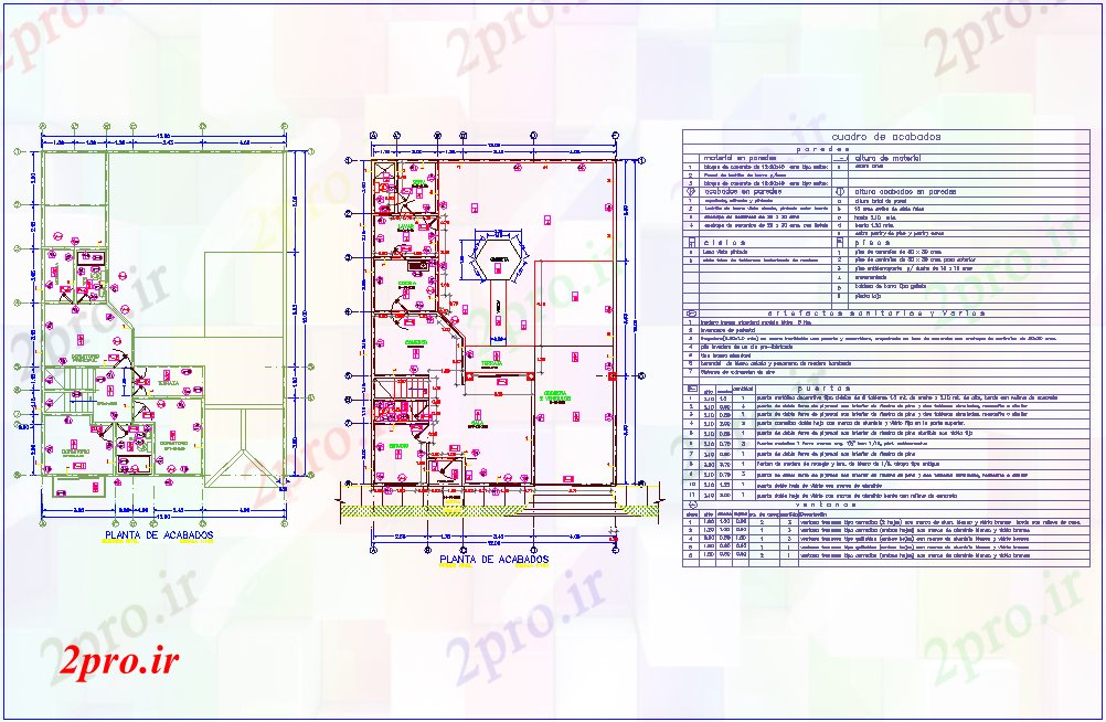 دانلود نقشه جزئیات معماری تکمیل طرحی با جعبه مواد برای دو سطح طرحی خانه با دیوار، درب و پنجره  برای خانه (کد80229)