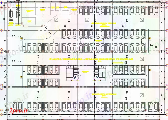 دانلود نقشه ساختمان اداری - تجاری - صنعتی جزئیات طرحی طبقه زیرزمین طرحی از مرکز کسب و کار 73 در 94 متر (کد80249)