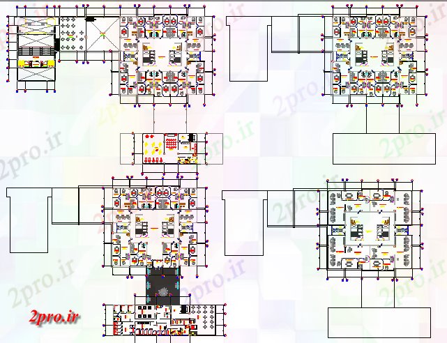 دانلود نقشه ساختمان اداری - تجاری - صنعتی سه طبقه جزئیات طراحی از مرکز کسب و کار 73 در 94 متر (کد80250)