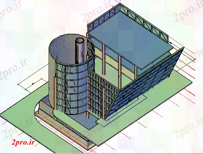 دانلود نقشه ساختمان اداری - تجاری - صنعتی  طراحی نمای بالای دفتر چند طبقه جداره ساخت (کد80254)