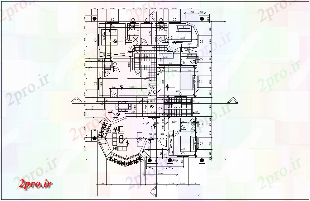 دانلود نقشه مسکونی ، ویلایی ، آپارتمان طرحی کلی سه خوابه با منظره های معماری 13 در 17 متر (کد80268)