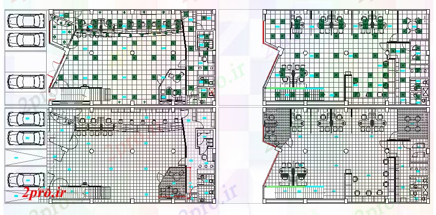 دانلود نقشه بانک ها زیرزمین و طرحی طبقه همکف جزئیات طرحی بانک آژانس 12 در 21 متر (کد80270)