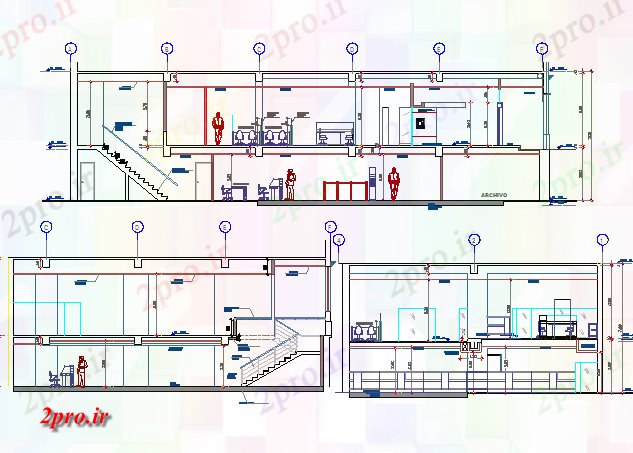 دانلود نقشه بانک ها جبهه و جزئیات مقطعی طرف بانک ساخت و ساز 14 در 26 متر (کد80276)