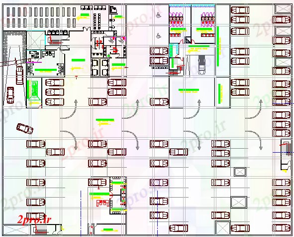 دانلود نقشه ساختمان مرتفعپلان زیرزمین طرحی طبقه از دادگاه بلند خانه 54 در 65 متر (کد80288)