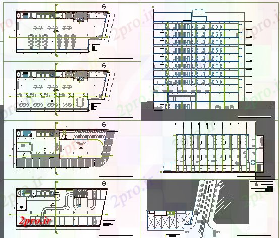 دانلود نقشه ساختمان اداری - تجاری - صنعتی نه دان معماری ساختمان اداری جزئیات 19 در 46 متر (کد80294)