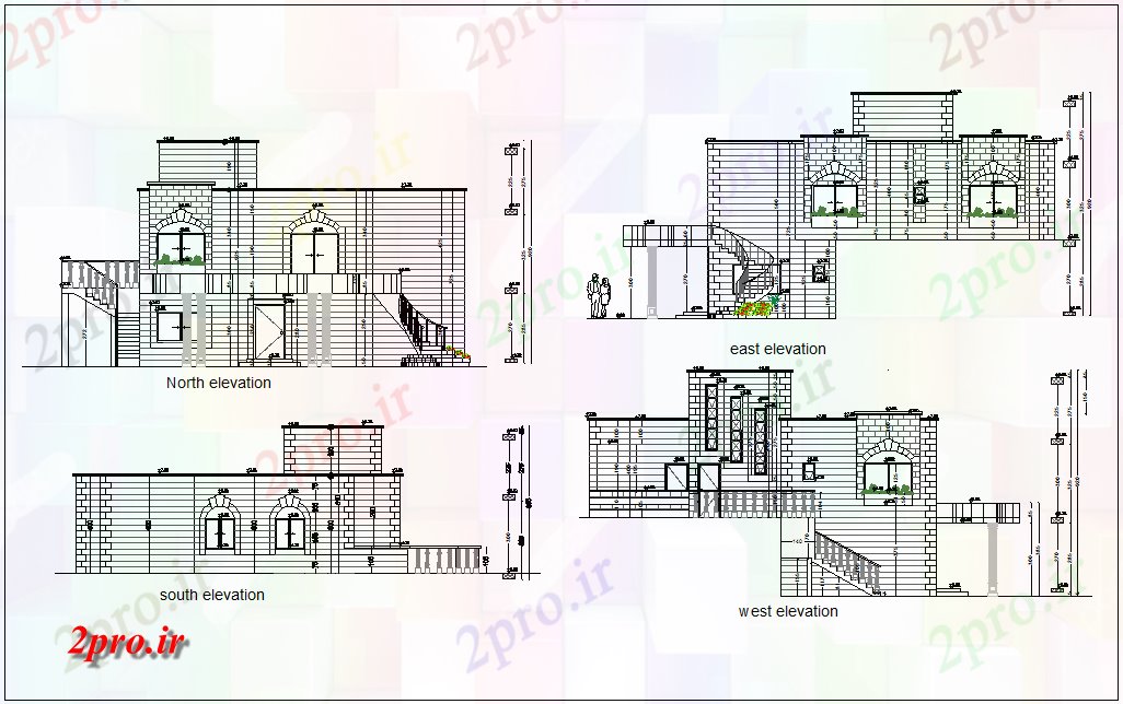 دانلود نقشه مسکونی ، ویلایی ، آپارتمان شمال، جنوب، شرق و غرب به طرف خانه با معماری 13 در 14 متر (کد80301)