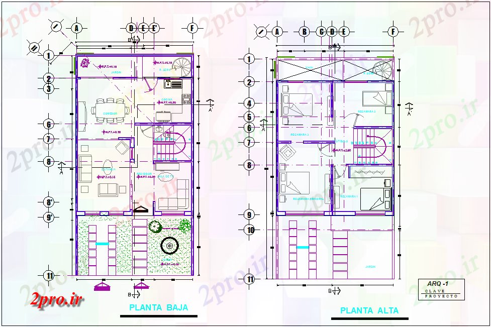 دانلود نقشه مسکونی ، ویلایی ، آپارتمان بالا و پایین طرحی طبقه از منطقه محل اقامت با معماری 8 در 11 متر (کد80302)